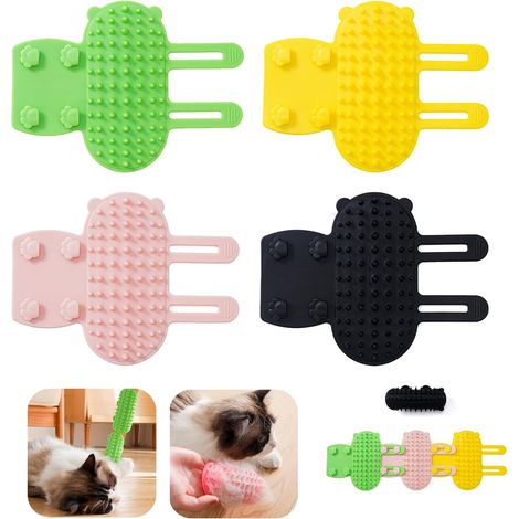 4 Pièces Brosses de Bain pour Chat et Chien, Silicone 2 en 1 Brosse chat Massage et Grattez, Brosse pour Chat avec Sangle Réglable, Self Groomer Brosse Poil Chat pour Pieds de Table et Chaise (1/5)
