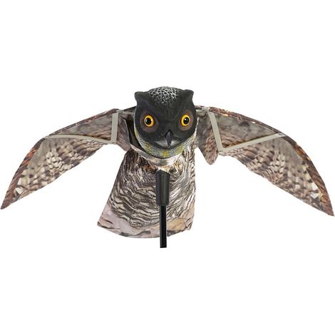 Leurre prédateur hibou avec ailes mobiles – Répulsif pour oiseaux nuisibles – Taille 100 x 66 cm – Matériau PE pour extérieur (1/5)