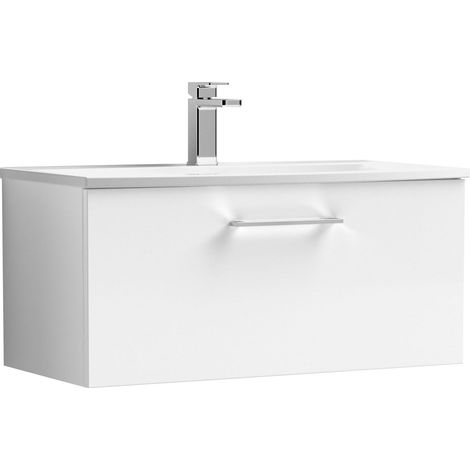Nuie Arno Gloss White 800mm Wall Hung Single Drawer Vanity Unit and Curved Ceramic Basin - ARN125G (1/5)