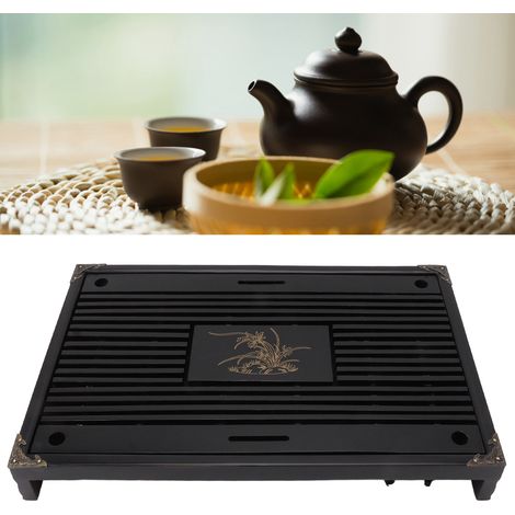 Kung-Fu-Teetablett, Tropfschale, Schubladen-Teetablett aus Eiche, Tiefschwarz, Orchideenduft (1/5)