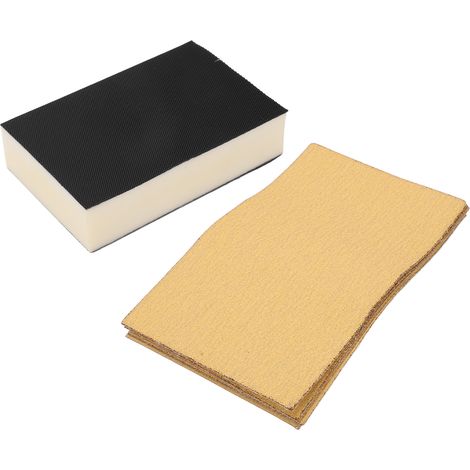 7-teiliges Set Handschleifblock, Schleifpapier, starker Schleifdruck, Schleifschwamm mit beflocktem gelbem Schleifpapier (1/5)