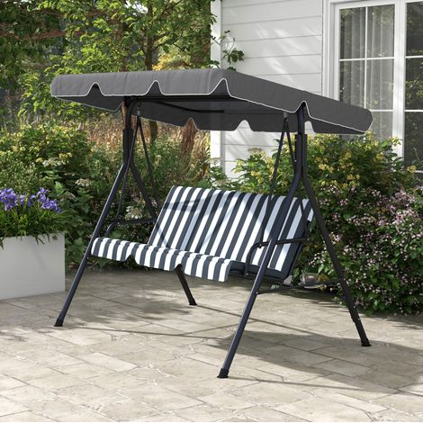 Columpio de jardín de acero y poliéster gris, 3 plazas, con asiento acolchado y toldo regulable, 172x110x153 cm (1/5)