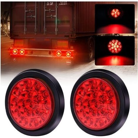 2pcs feux arrière de camion, feux arrière à led haute luminosité intégrés ronds 24v, feux stop de remorque, camion, fourgonnettes, roulette, rougedengyank (1/5)