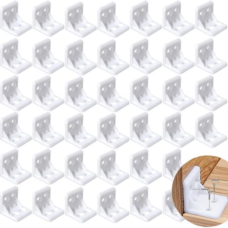 CCYKXA Lot de 40 équerres d'angle en plastique blanc à angle droit pour étagère d'angle en forme de L pour meubles de cuisine, bibliothèque, placard, armoire (1/4)
