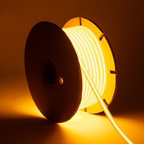 Ruban LED Dimmable 220V COB Auto-Redressement 320 LED/m BOBINE 50m 14W/m 1120lm/m SILICONE FLEX Largeur 10mm Coupe 25cm IP65 2300K Super chaud (1/2)