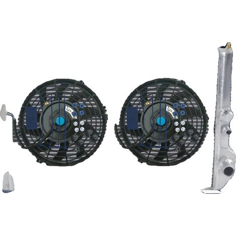 Conjunto de radiador y ventilador, construcción de aluminio, tamaño del núcleo: 535 mm x 368 mm x 40 mm, tamaño total: 678 mm x 442 mm x 96 mm, diámetro de entrada/salida: 30 mm, diseño de 2 filas (1/5)