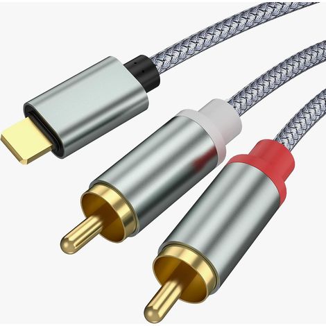 Câble RCA pour iPhone, Lightning Mâle vers 2RCA Mâle Y Auxiliaire Audio Câble Numérique Compatible avec Lightning Amplificateur Enceinte HDTV Home Cinéma Vidéo Projecteur (1/5)