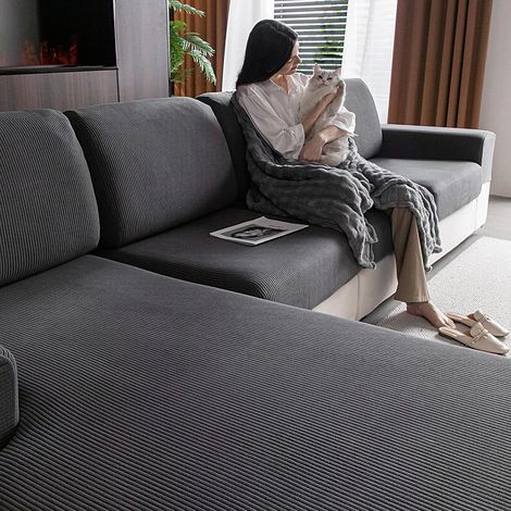 Stretch Sofa Cushion Cover, Non-Slip, Washable, Universal, Durable and Easy Care (Dark Grey, 1 Cover for Chaise Lounge) (1/5)