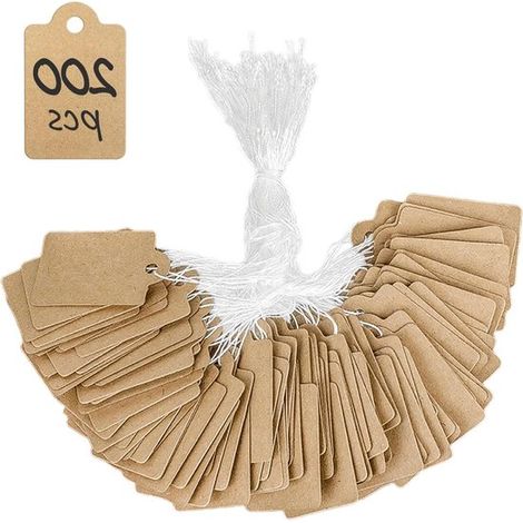 Packung mit 200 Kraftpapier-Preisschildern 2 5 cm beschreibbare Anhänger für Kleidung Schmuck und Geschenke Blanko-Etiketten mit Schnur 3 5 x 2 2 3,5