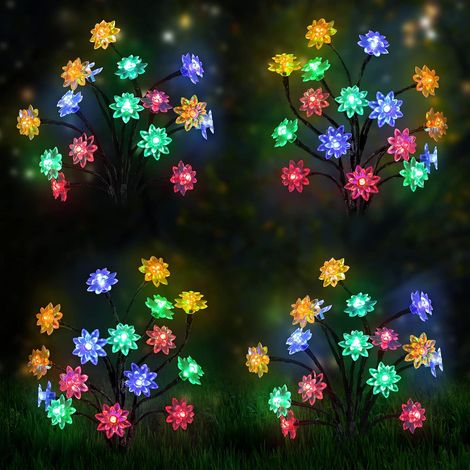Lot de 4 lampes solaires d'extérieur multicolores pour jardin, terrasse ou cour. 2 modes d'éclairage décoratifs.-AquaForge (1/5)