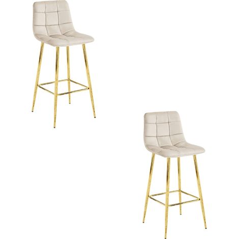 Lot 2 tabourets Valora TEOTO velours beige pieds dorés design (1/4)