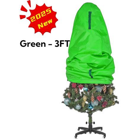 Sac De Rangement Pour Arbre De Noël - 210D Imperméable - Hauteur 91 Cm - Fermeture Éclair Et Sangles Réglables - Pour Arbre Monté Jusqu'à 91 Cm - Vert (1/5)