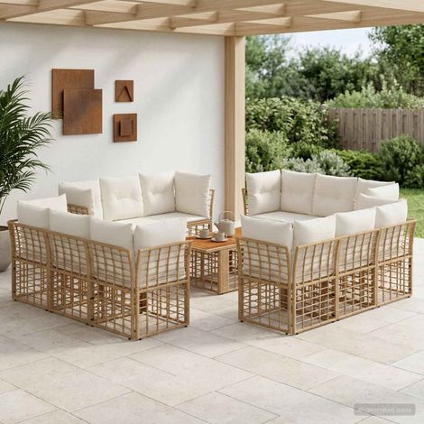 vidaXL Set Divano da Giardino 13 pz Naturale e Bianco Crema polyrattan (1/5)