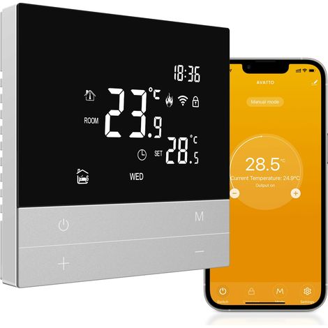 Thermostat pour chauffage au sol - Smart WiFi - Programmable - Prise en charge Alexa, Google Home - Commande vocale et application Smart Life - Télécommande (WiFi 2,4 GHz) (1/5)