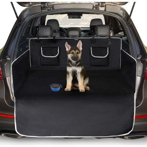 Protection Coffre Voiture Chien Universelle, 2 Grandes Poches, Imperméable & Antidérapant, 185 x 105 cm Couverture de Coffre pour Plupart Voitures, Gamelle Bonus et E-Book, Noir (1/5)