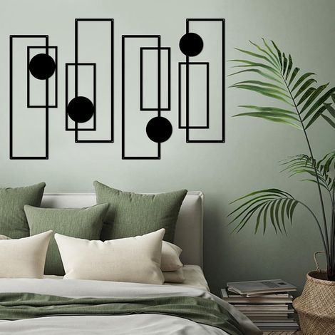 Lot de 4 décorations murales abstraites en métal noir pour chambre à coucher, salon, salle de bain, balcon, galerie (1/5)