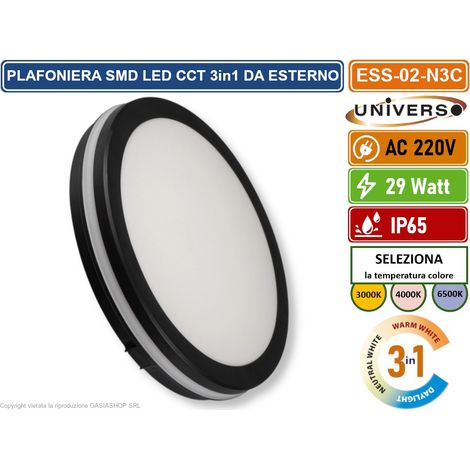 UNIVERSO ESS-02-N3C PLAFONIERA CIRCOLARE SMD LED 29W DA ESTERNO IP65 CCT SWITCH CAMBIA COLORE LUCE 3000K - 4000K - 6500K (1/5)
