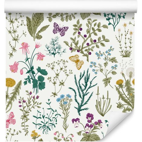 Carta da parati con fiori selvatici e farfalle per soggiorno e camera da letto, 50x1000 cm. (1/5)