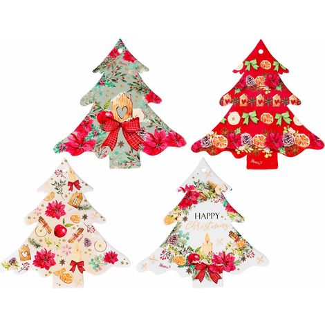 Dessous-de-plat de Noël sapin en céramique, base en liège, à suspendre ou à poser, lot de 8, 20 x H. 20