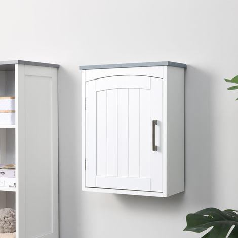 Kleankin Wand-WC-Schrank, Badezimmer-Medizinschrank, Aufbewahrungseinheit mit Tür und verstellbarem Einlegeboden – 41 x 18,5 x 52 cm – MDF – Weiß (1/5)