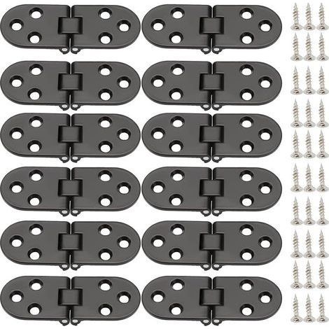 Lot de 12 charnières à rabat pliables en alliage de zinc à bord rond à 180 degrés pour table pliante, armoire, porte, meubles - Noir (1/5)