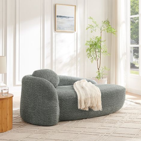 Canapé ovale une place, fauteuil gain de place avec accoudoirs et coussin pour salon, chambre, appartement,Gris (1/5)