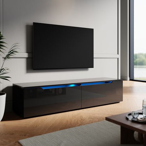 ELEGANT TV Stand Modern High Gloss TV Unit Stand with LED for up to 55-inch TV Screens, Black TV Cabinet 1350mm