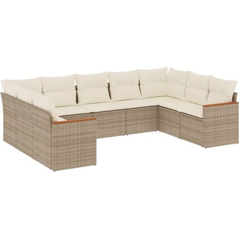 Sedute da esterno - Set Divano da Giardino 9 pz con Cuscini Beige in Polyrattan (1/5)