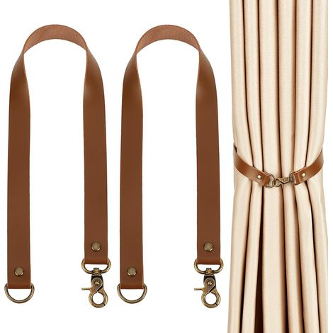 Lot de 2 Embrasse Rideau Porte-Rideaux en Cuir de Style Européen sur Mesure pour Draperies Décoratives, Crochets pour Tringle à Rideau pour Mur (Marron Selle) (1/5)