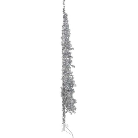 Demi Sapin de Noël Arbre de Noël artificiel mince avec support Argenté 210 cm (1/5)