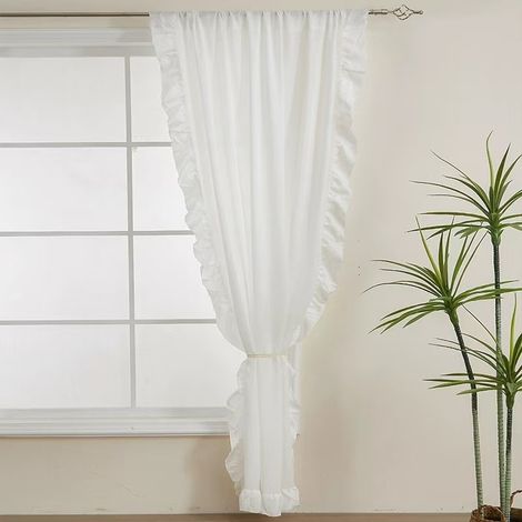 KOWOLL Rideaux à volants blancs, style vintage chic et champêtre, 100 x 130 cm, 1 panneau (1/5)