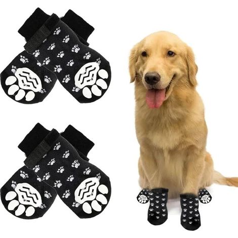 Chaussettes antidérapantes pour chiens et chats – 2 paires réglables – Protection contre le froid et les glissades – Taille L, noir (1/5)