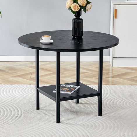 Tavolo da pranzo rotondo moderno 100x100x77 cm per 4-6 persone, doppio vano contenitore a giorno, struttura in metallo, tavolo multifunzionale per soggiorno, nero