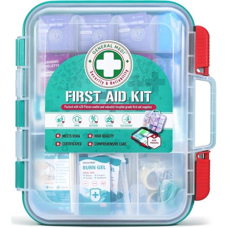 Kit de premiers secours 420 pièces – Boîte de premiers secours rigide – Contient des fournitures médicales pour voyage, maison, bureau, véhicule (1/5)
