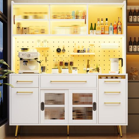 Credenza alta 145x39x171 cm in MDF, vetro e metallo bianco con LED e vano portaoggetti – MEUBLIV (1/5)