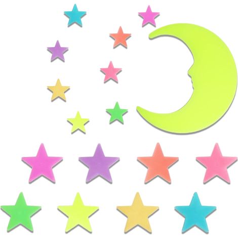 200 étoiles lumineuses colorées, étoiles phosphorescentes pour chambre d'enfant avec lune, ciel étoilé lumineux, stickers muraux en plastique phosphorescents pour décoration murale et décoration de ch (1/5)