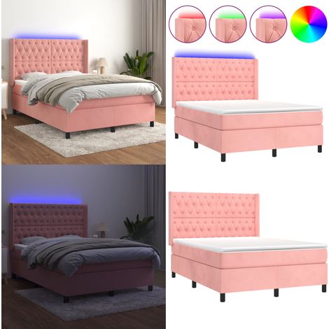 Boxspringbett mit Matratze & LED Rosa 140x200 cm Samt - Boxspringbett - Samtbett - Kinderzimmer - Jugendzimmer - Doppelbett - Home & Living (1/5)