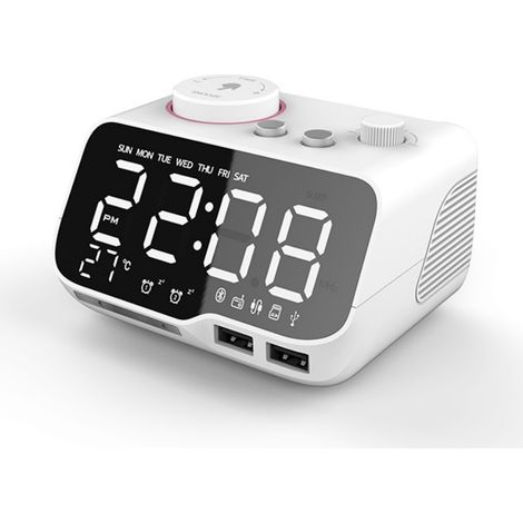 Réveil Bluetooth avec Haut-parleur pour Chambre, Enceinte Bluetooth Multifonction pour Bureau ou Table de Chevet, Horloge Radio-réveil sans Fil (Blanc) (1/5)
