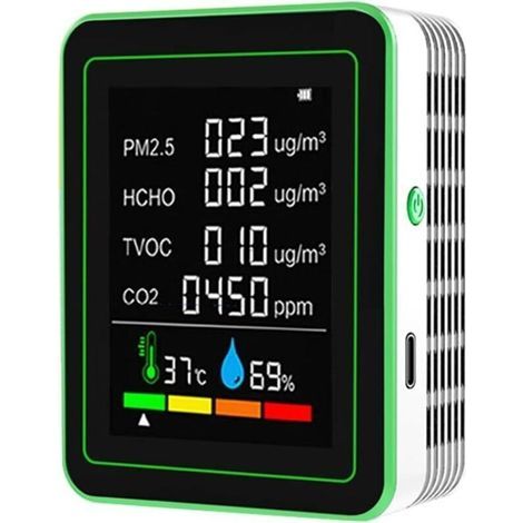 Lntyq Appareil de surveillance de l'air intérieur complet - Compteur de dioxyde de carbone portable avec affichage LED convivial - Moniteur de qualité de l'air intérieur (blanc) (1/4)