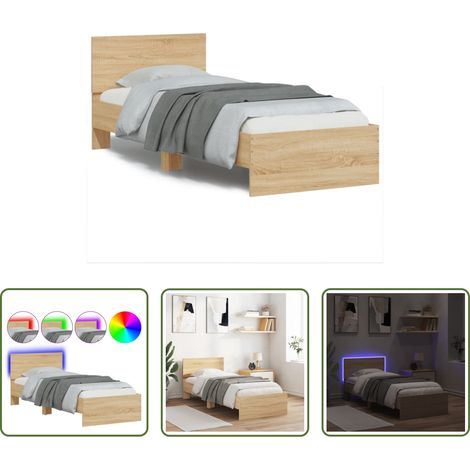LED-Leuchten - Bettgestell mit Kopfteil und LED-Leuchten Sonoma-Eiche 90x200cm (1/5)