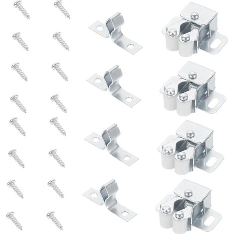 Lot de 35 loquets porte placard à double rouleau et ressort argentés (1/5)