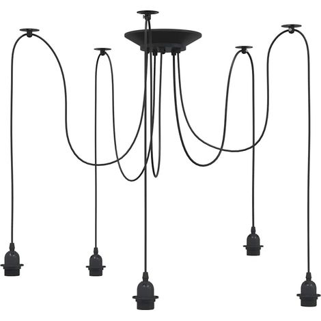 Lampe suspendue avec 5 porte-lampes E27 noir métal CFW488021 (1/5)