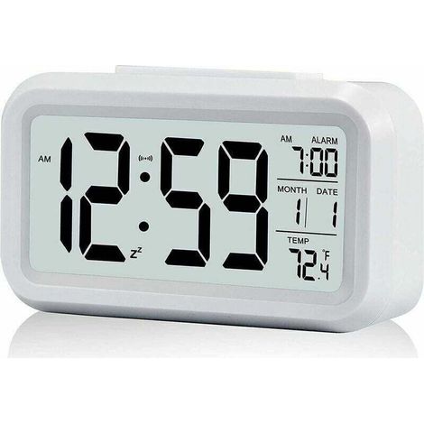 Réveil Digital Réveil Matin, Horloge Numérique Réveil à Pile Silencieux pour Enfants Adultes Grand écran LED Température Calendrier(Blanc),Fonepro