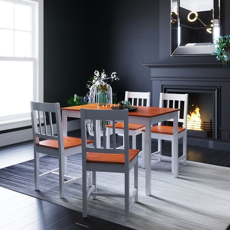 ELEGANT Dining Table and 4 Chairs Nature Kitchen Living Room Furniture, Solid Pine Wood Dining Room set Honey (1/5)