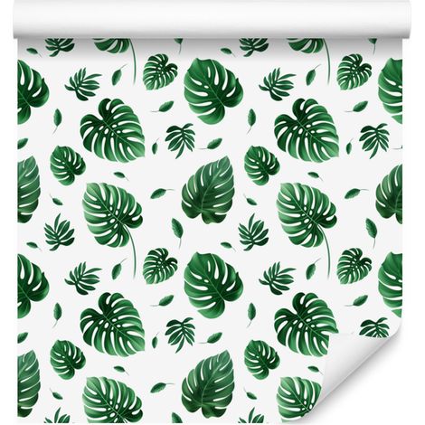 Papier peint à motifs de feuilles blanches, vertes et gris clair pour salon et chambre 50x1000 (1/5)
