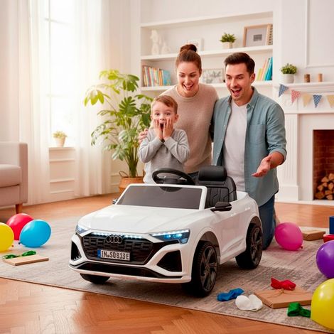 Auto Elettrica Bambini Audi SQ8 e-Tron 12V Con Licenza Ufficiale Sedile in Pelle Ruote EVA Telecomando 2.4GHz Luci LED MP3 Soft Start Porte Apribili Auto 3–6 Anni - Colore: Bianco (1/5)