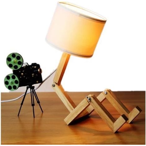 (Weiße) Schreibtischlampe – Kreativ – 220 V – Verstellbar – Stoff – Holz – Modernes Design (1/4)