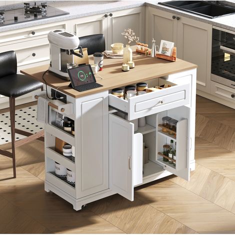 table repas cuisine mobile extensible 131 cm bois blanc OKMYHOME (1/5)