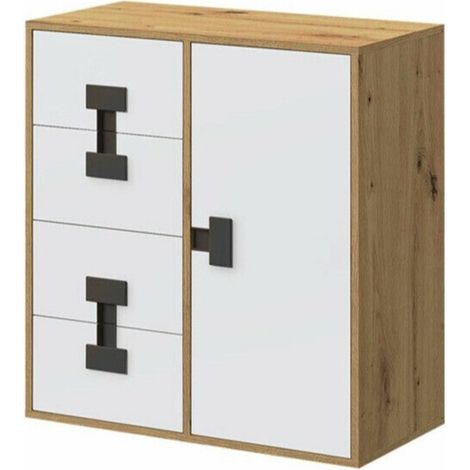 Commode Florevi 103, Mat blanc + Chêne Artisan, Avec tiroirs et portes, Nombre de tiroirs: 4, 86x80x40cm (1/4)