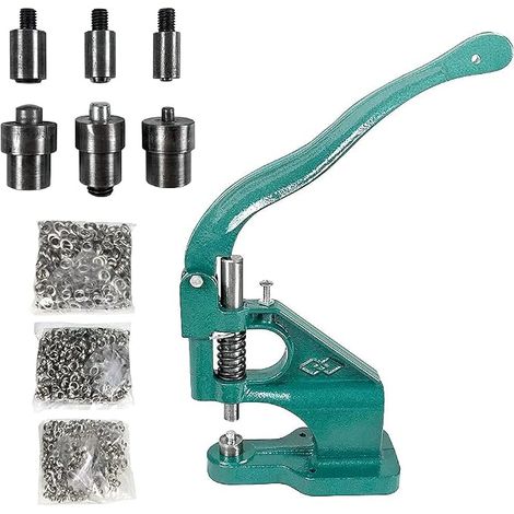 Eyelet Press, Eyelet Punch Machine with 3 Dies and 1500 Eyelets (6/10/12 mm) (1/5)